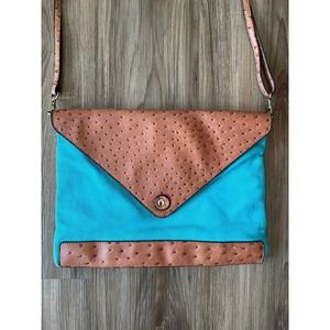 Street Level Turquoise Canvas Faux Ostrich Crossbody Bag Purse